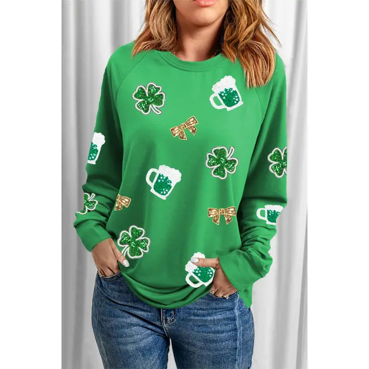 St Patrick's Sequins Patch Long Sleeve Top